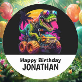 Posavasos Redondo De Papel Dino-Mite Monster Truck Fiesta de cumpleaños