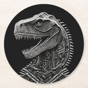 Posavasos Redondo De Papel Dinosaurio gótico T-Rex