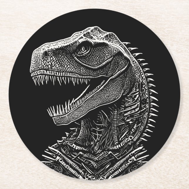 Posavasos Redondo De Papel Dinosaurio gótico T-Rex (Anverso)