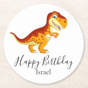 Posavasos Redondo De Papel dinosaurio oro de cumpleaños