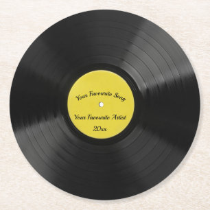 Posavasos Redondo De Papel Disco de vinilo retro Editable con el centro
