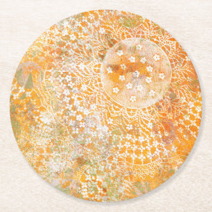 Posavasos Redondo De Papel Diseño amarillo de Monoprint del tapetito