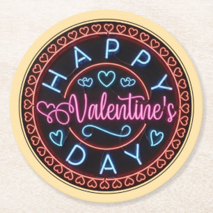 Posavasos Redondo De Papel Diseño de círculo del día de San Valentín feliz-67