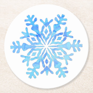 Posavasos Redondo De Papel Diseño de copo de nieve azul