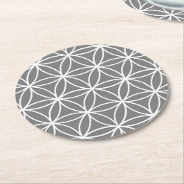 Posavasos Redondo De Papel Diseño de flor Lotus gris y blanco gráfico