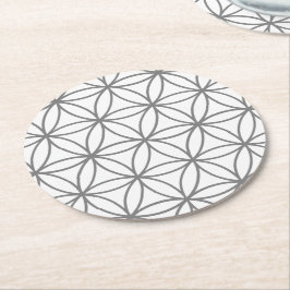Posavasos Redondo De Papel Diseño de flor Lotus gris y blanco gráfico