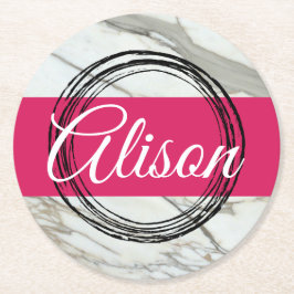 Posavasos Redondo De Papel Diseño de mármol mínimo agregar texto de nombre