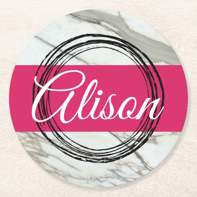Posavasos Redondo De Papel Diseño de mármol mínimo agregar texto de nombre (Anverso)