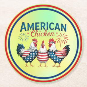 Posavasos Redondo De Papel Diseño de pollo americano patriótico del 4 de juli