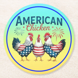 Posavasos Redondo De Papel Diseño de pollo americano patriótico del 4 de juli
