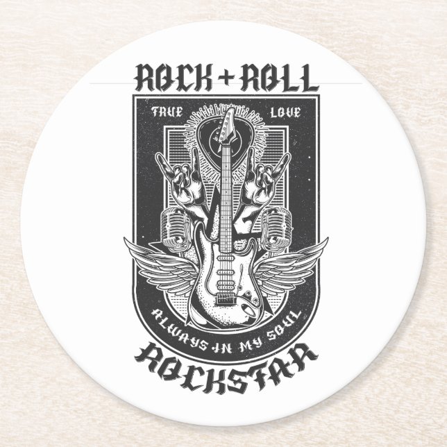Posavasos Redondo De Papel Diseño de rock de guitarra (Anverso)