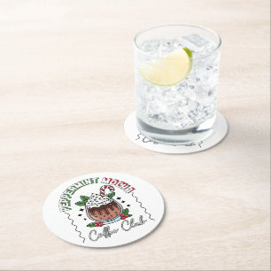 Posavasos Redondo De Papel Diseño de Taza de Café con Moca de Menta Festiva