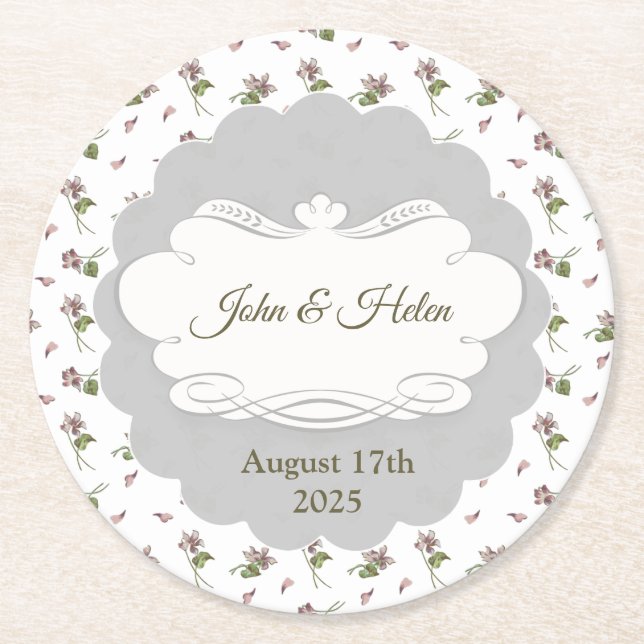 Posavasos Redondo De Papel Diseño floral (Anverso)