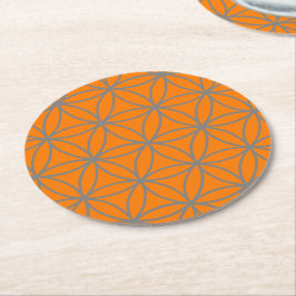 Posavasos Redondo De Papel Diseño gráfico gris y Naranja Lotus Flower