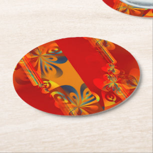 Posavasos Redondo De Papel Diseño gráfico impecable - naranja rojo I