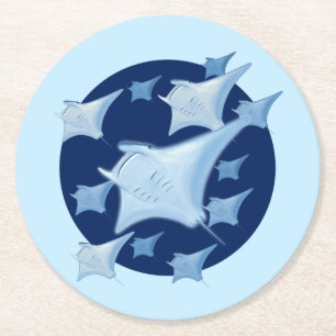 Posavasos Redondo De Papel Diseño Gráfico Manta Ray Lover
