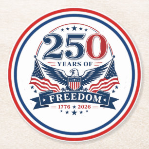 Posavasos Redondo De Papel Diseño Patriótico de Águila EEUU 250 Años de Liber