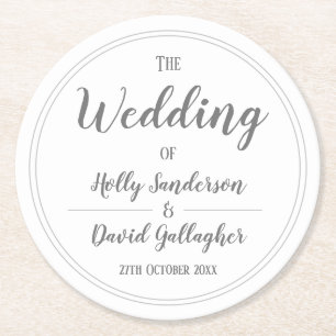 Posavasos Redondo De Papel Diseño simple gris plata y blanco