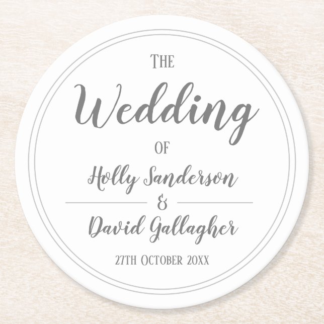 Posavasos Redondo De Papel Diseño simple gris plata y blanco (Anverso)