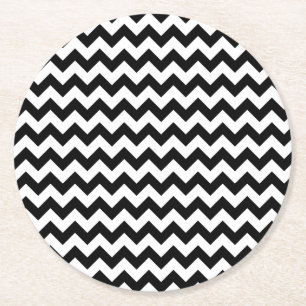 Posavasos Redondo De Papel Diseño tradicional de cheurón negro y blanco
