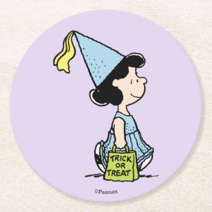 Posavasos Redondo De Papel Disfraz de Halloween de Lucy Princesa de Peanuts