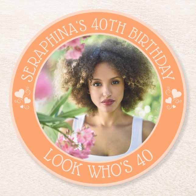 Posavasos Redondo De Papel Diversión Favor de Fiesta de Cumpleaños 40 Persona (Anverso)