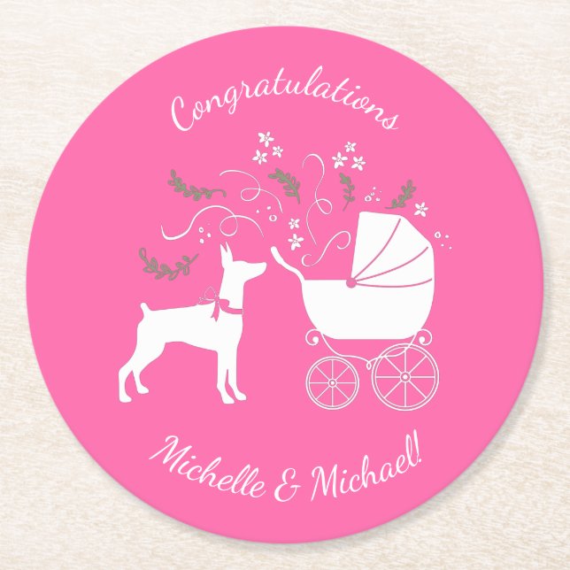 Posavasos Redondo De Papel Dobermann Pinscher Dog Baby Shower Puppy Dobie (Anverso)