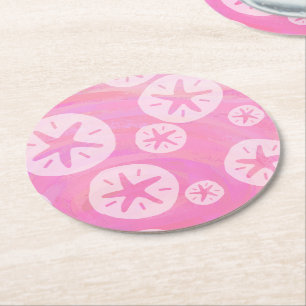 Posavasos Redondo De Papel Dolar de arena blanco y rosa