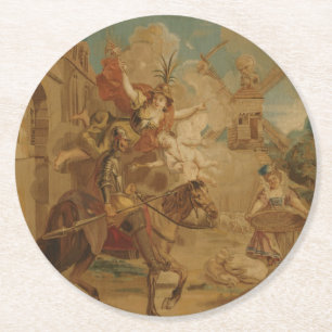 Posavasos Redondo De Papel Don Quijote guiado por la Locura, tapiz del siglo