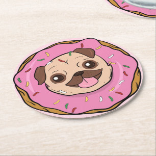 Posavasos Redondo De Papel Donut Pug