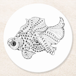 Posavasos Redondo De Papel Doodle de los pescados