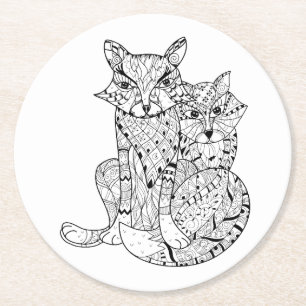 Posavasos Redondo De Papel Doodle del Fox de Boho
