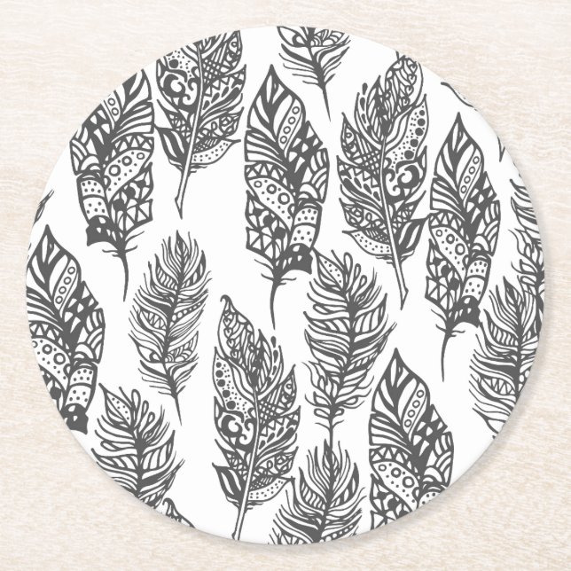Posavasos Redondo De Papel Doodle suave de las plumas (Anverso)