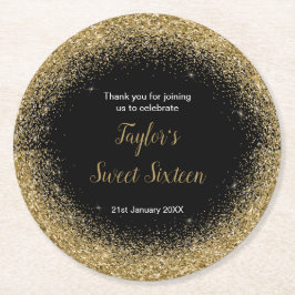 Posavasos Redondo De Papel Dorado Vestido Faux Purpurina Dulce 16 Cumpleaños
