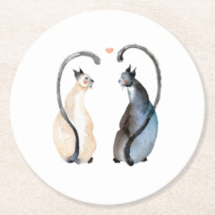 Posavasos Redondo De Papel Dos gatos enamorados
