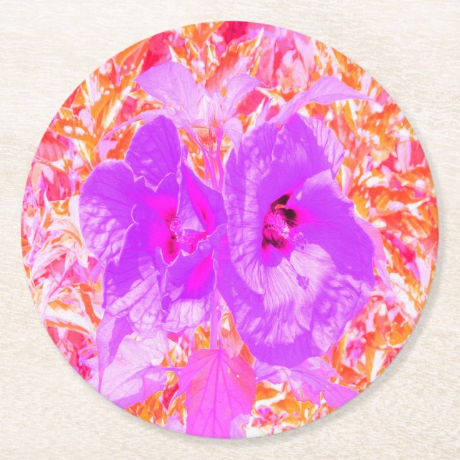 Posavasos Redondo De Papel Dos púrpura y picante ciruela loca Hibiscus (Anverso)
