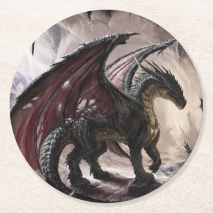 Posavasos Redondo De Papel Dragón En Cueva