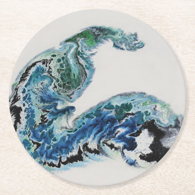 Posavasos Redondo De Papel “Dragon in the Waves – Abstract Ocean Energy Round (Anverso)