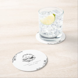 Posavasos Redondo De Papel Drawn Swan Vintage Floral Engagement Party Wedding