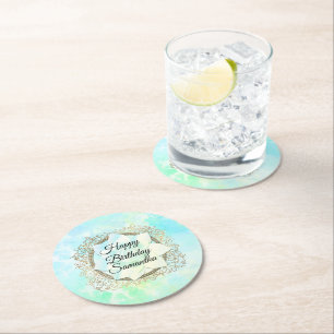 Posavasos Redondo De Papel Dreamy Pastels Lotus Flower Personalizado Cumpleañ