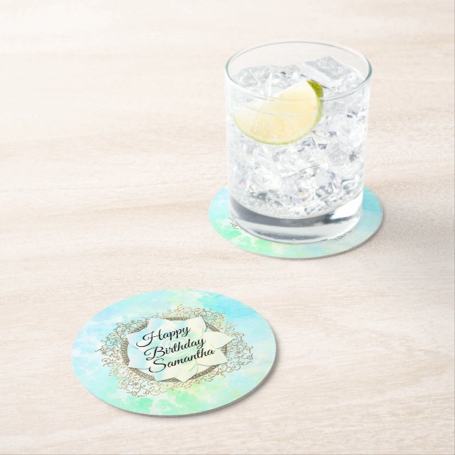 Posavasos Redondo De Papel Dreamy Pastels Lotus Flower Personalizado Cumpleañ (In situ)