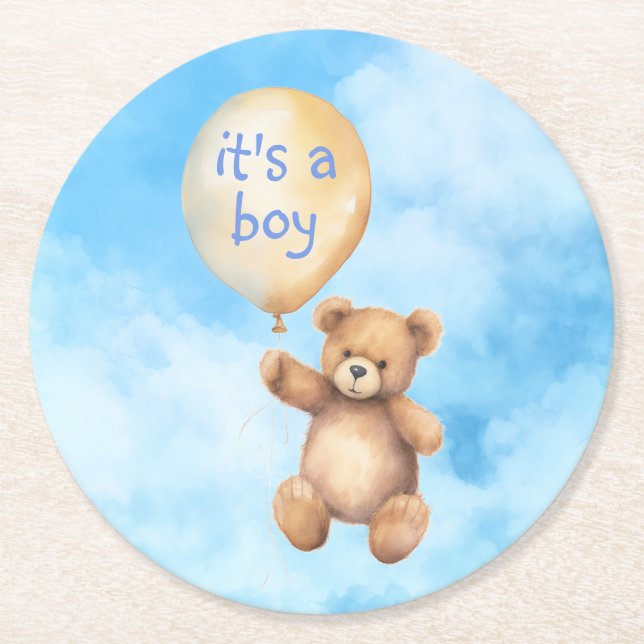 Posavasos Redondo De Papel Ducha con globo flotante de oso de peluche (Anverso)