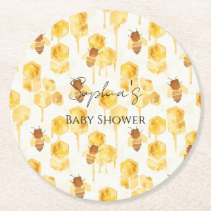Posavasos Redondo De Papel Ducha de Bebé Abejas Miel Amarillo Dorado