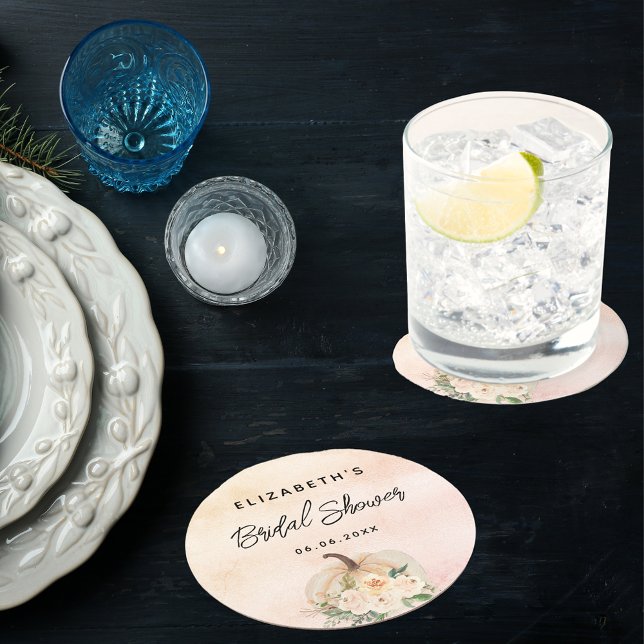 Posavasos Redondo De Papel Ducha de novia calabaza otoño crema oro rosa (Subido por el creador)