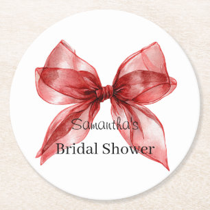 Posavasos Redondo De Papel Ducha de Novia con Lazo Rojo