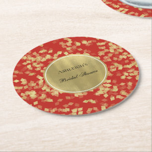 Posavasos Redondo De Papel Ducha de Novia Confeti Glamour Oro Rojo