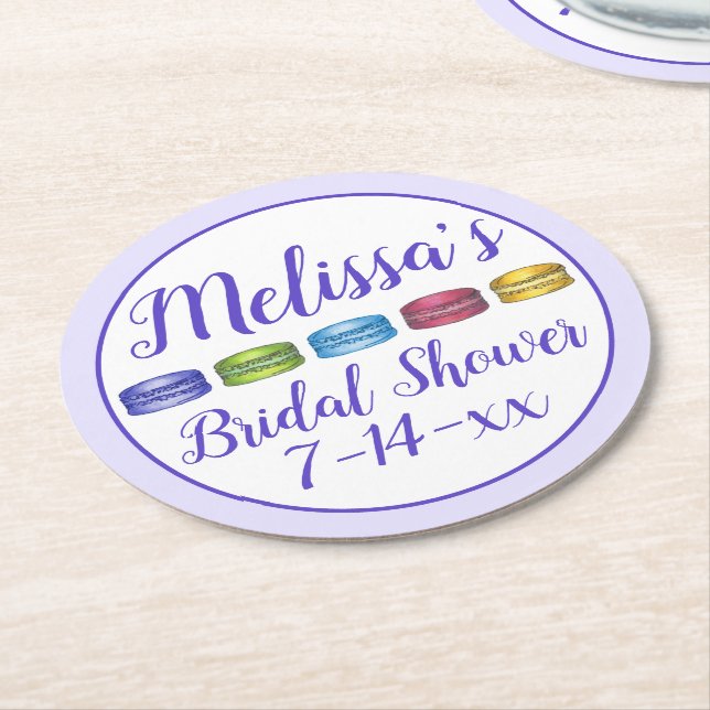 Posavasos Redondo De Papel Ducha de Novia de Galleta de Pasta de Macarón Fran (En perspectiva)