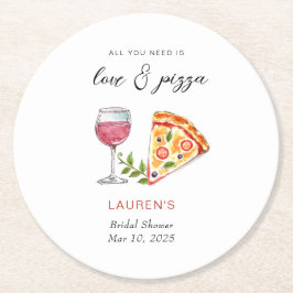 Posavasos Redondo De Papel Ducha de novia de pizza y amor