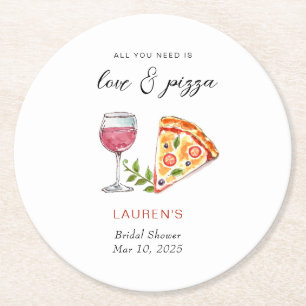 Posavasos Redondo De Papel Ducha de novia de pizza y amor