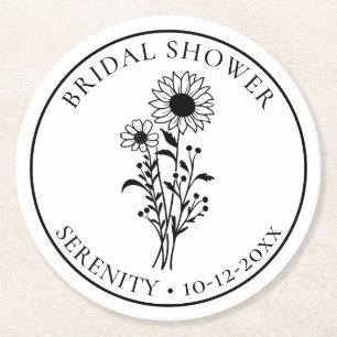 Posavasos Redondo De Papel Ducha de novia floral blanca giratoria